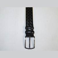 Men Black Genuine Leather Belt PIERO ROSSI Turkey Soft Full Grain #Black Woven