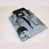 Men Sports Shirt by DE-NIKO Long Sleeves Fashion Print Soft Modal 2F008 Gray