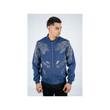 Mens Platini Bamber Jacket with Lion Rhinestone Design Zip up BMJ8133 Blue