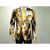 Men 100% Cotton Sport Coat INSERCH Lion Leopard Animal Print 549 Black Gold Slim