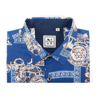 Men Sports Shirt by DE-NIKO Long Sleeves Fashion Print Soft Modal DSA125 Navy