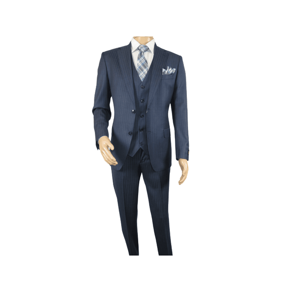 Men Suit BERLUSCONI Turkey 100% Italian Wool Super 180's Vested #Ber3 Ink Blue