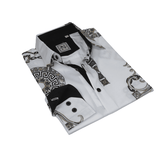 Men Sports Shirt by DE-NIKO Long Sleeves Fashion Print Soft Modal 2F008 White