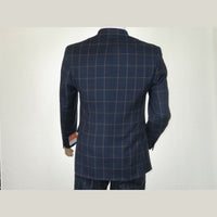 Men TALLIA Suit Wool Blend English Plaid Classic 2Button VDVA2SVX0013 Blue Brown