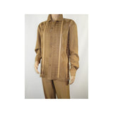 Men Silversilk 2pc Fancy walking leisure suit Italian woven knits 4411 Cafe Tan
