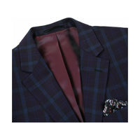 Men's Soft Wool Sport Coat English Plaid Window Pane 556-7 Plum Blue Renoir
