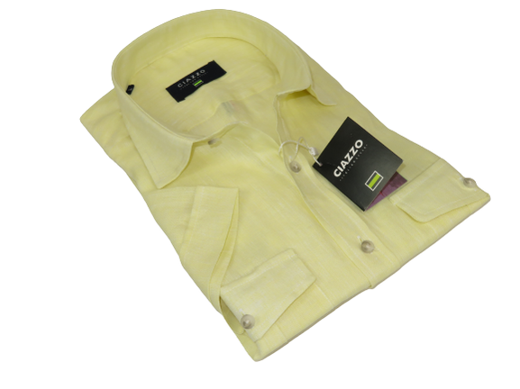 Men's Ciazzo Turkey 100% Linen Breathable Shirt Short Sleeves #Linen 22 Yellow