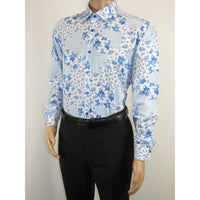 Men's 100% Cotton Shirt By Oscar Banks Turkey Floral design 6141-05 Blue white
