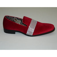 Men Formal shoes After midnight Velvet silver Crystal Slip on 6715 Red/Silver