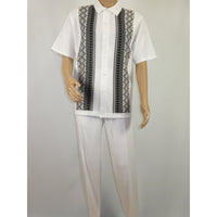 Men Silversilk 2pc Walking Leisure Matching Suit Italian Woven Knits 71003 White