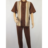 Men Silversilk 2pc Walking Leisure Matching Suit Italian Woven Knits 71003 Brown