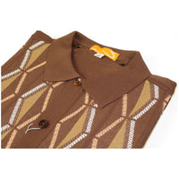 Mens Stacy Adams Italian Style Knit Woven Shirt Short Sleeves 71027 Brown