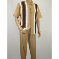 Men's Silversilk 2pc Walking Leisure Matching Suit Italian Woven Knits 71044 Tan