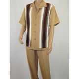 Men's Silversilk 2pc Walking Leisure Matching Suit Italian Woven Knits 71044 Tan
