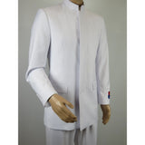 Men Apollo King Band Collarless Church Suit Mandarin 5 Hidden Buttons AG58 White