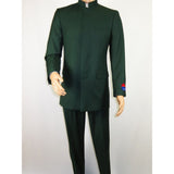 Men Apollo King Band Collarless Church Suit Mandarin 5 Hidden Buttons AG59 Green