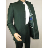 Men Apollo King Band Collarless Church Suit Mandarin 5 Hidden Buttons AG59 Green