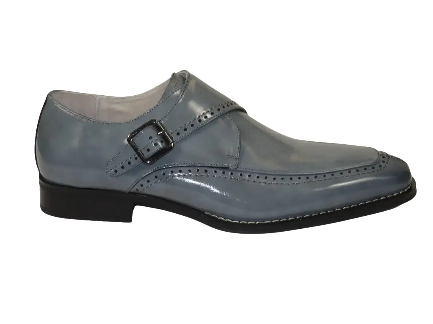 Men's Giovanni Shoes High Quality Leather Monk Strap Buckle AMATO gray