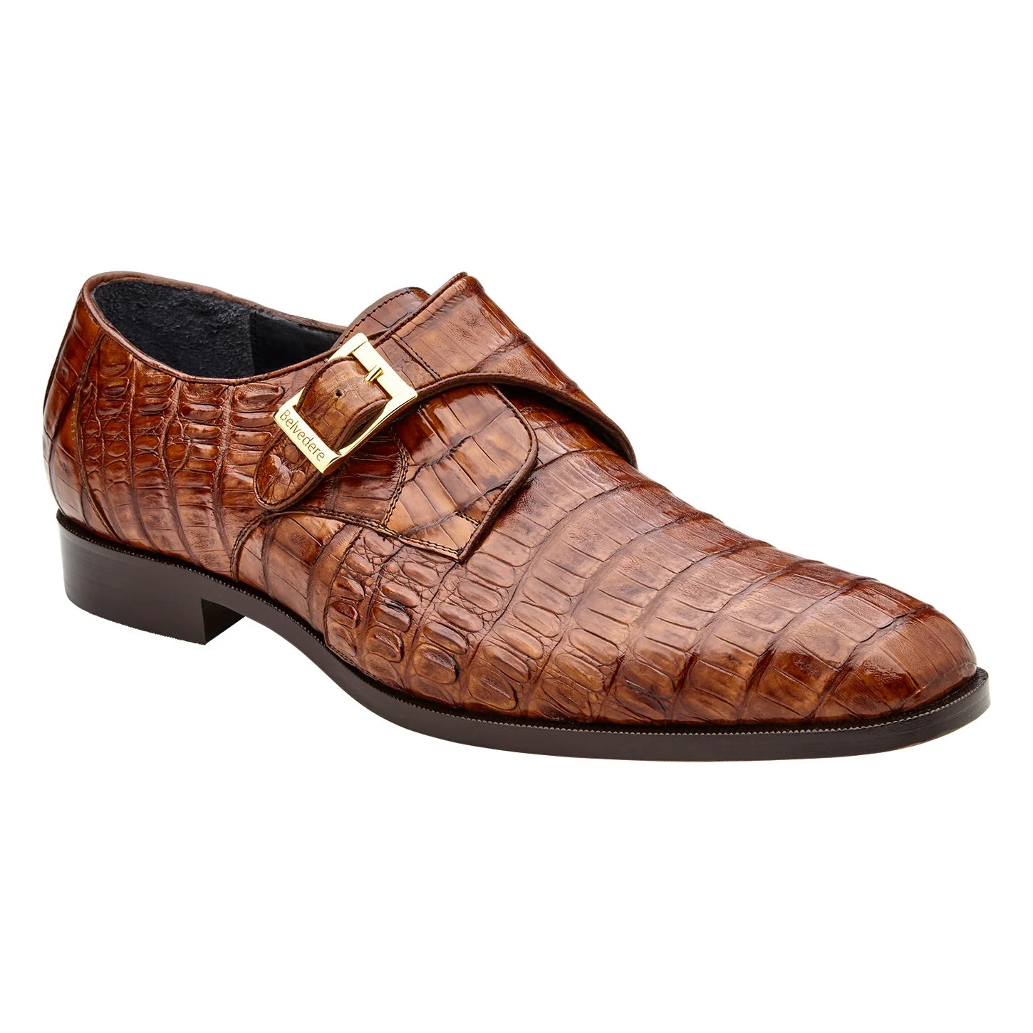 Belvedere Shoes Genuine Caiman Crocodile Single Buckle Monk-strap R99 Angelo Walnut
