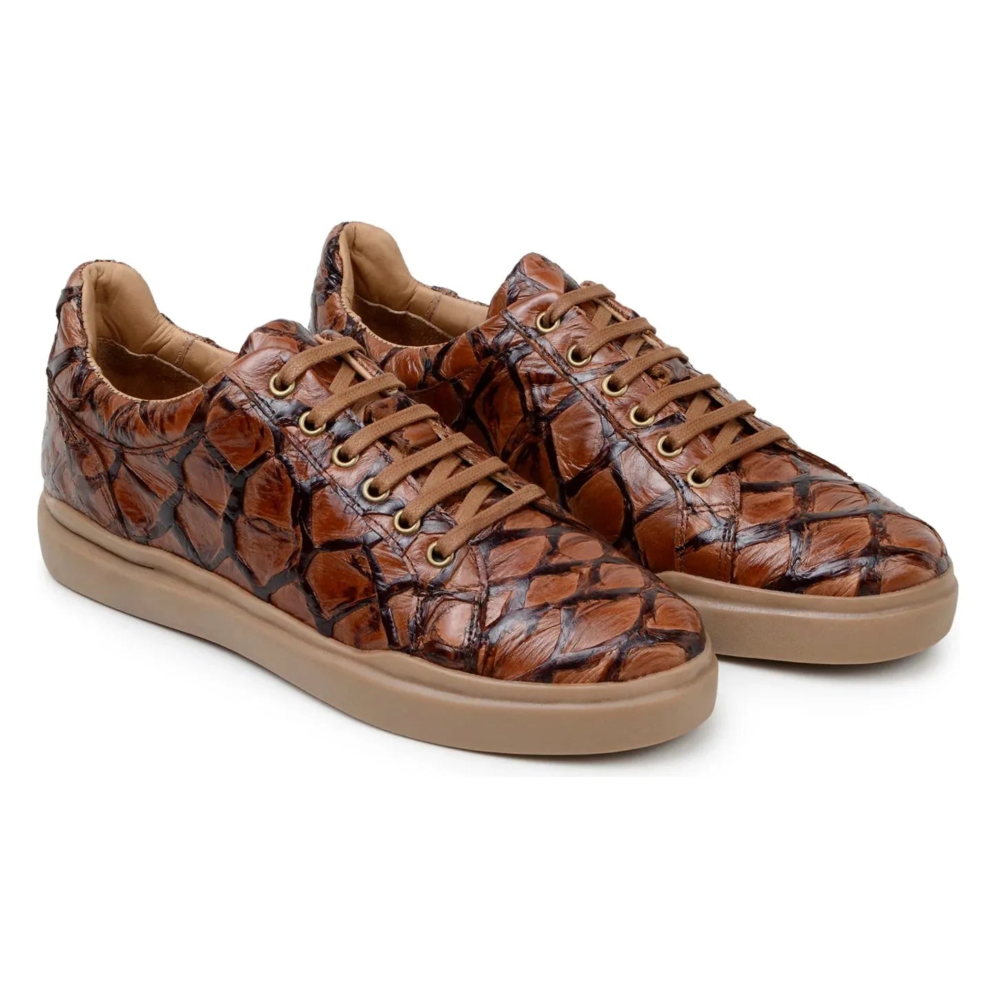 Belvedere Kingstone Genuine Pirarucu Leather Lace Up Sneakers Ant. Almond Br02