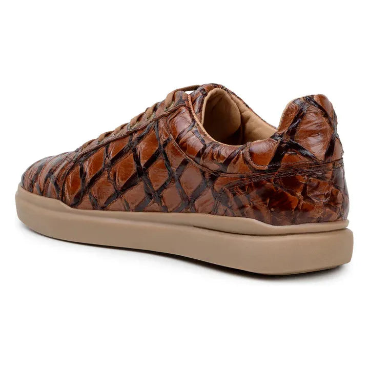 Belvedere Kingstone Genuine Pirarucu Leather Lace Up Sneakers Ant. Almond Br02