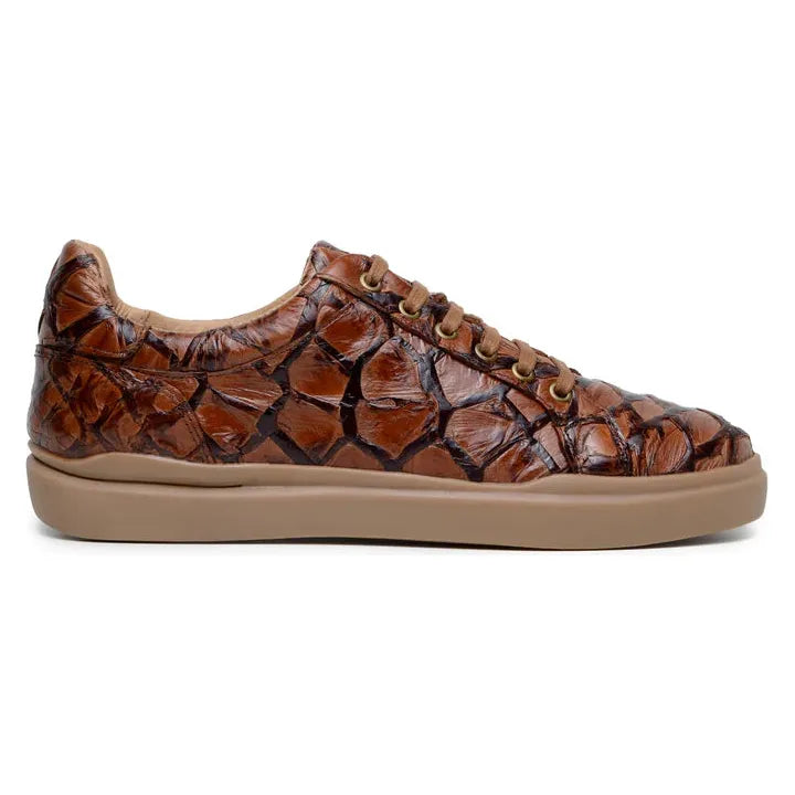 Belvedere Kingstone Genuine Pirarucu Leather Lace Up Sneakers Ant. Almond Br02