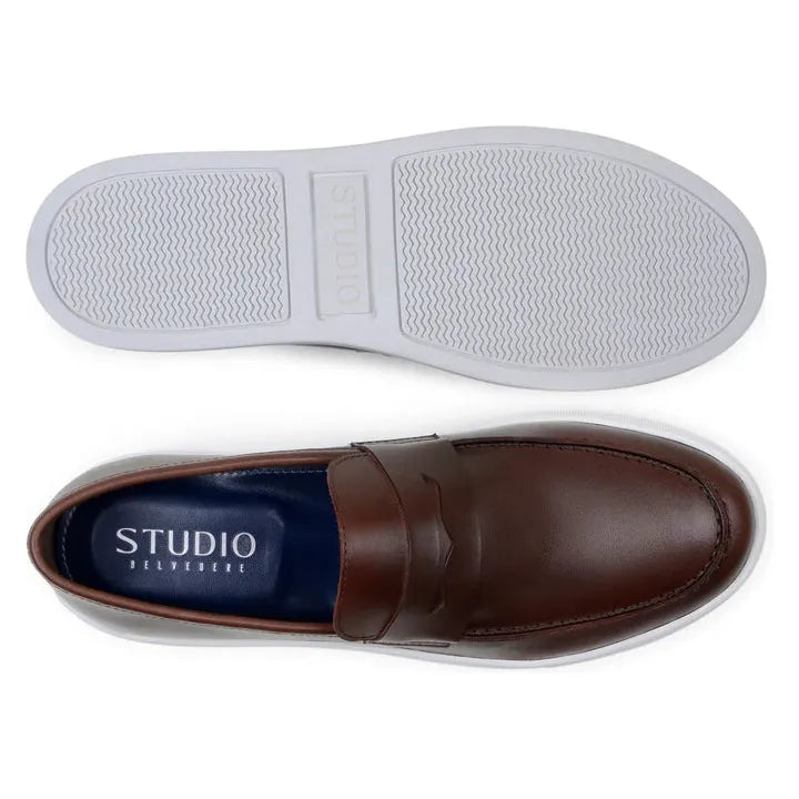Belvedere Elliot Penny Loafer Walking Sneaker Italian Leather Brown