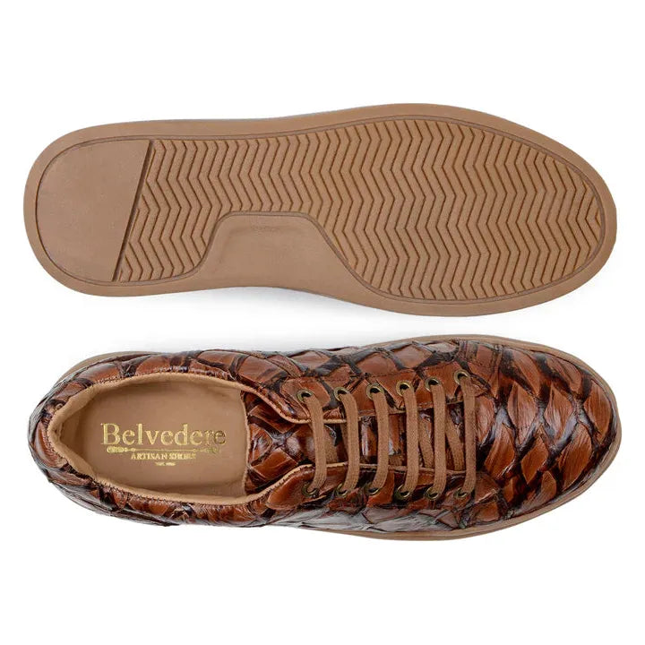 Belvedere Kingstone Genuine Pirarucu Leather Lace Up Sneakers Ant. Almond Br02