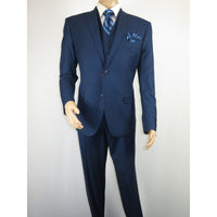 Mens Vitali Three Piece Suit Vested Sheen Sharkskin Business M3090 Ink blue
