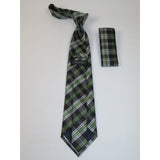 Men's Woven Tie Hankie Set J.Valintin Private Collection R30 Green English Plaid