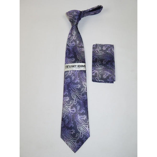 Men's Stacy Adams Tie and Hankie Set Woven Silky #Stacy64 Lavender Paisley