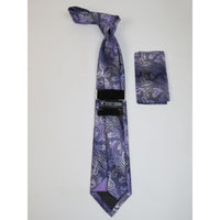 Men's Stacy Adams Tie and Hankie Set Woven Silky #Stacy64 Lavender Paisley