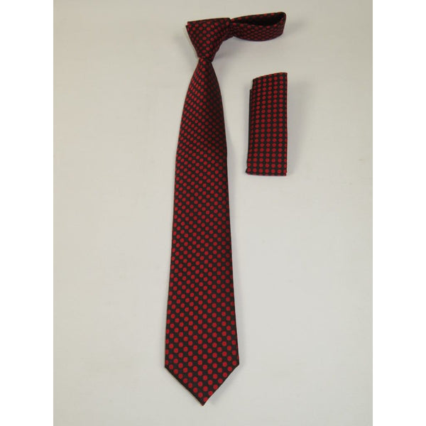 Men's Woven Tie Hankie Set J.Valintin Private Collection R33 Black Red Dots