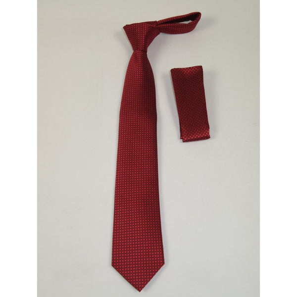 Men's Woven Tie Hankie Set J.Valintin Private Collection R47 Red Black