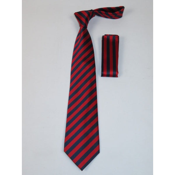 Men's Woven Tie Hankie Set J.Valintin Private Collection R58 Red Navy Stripe