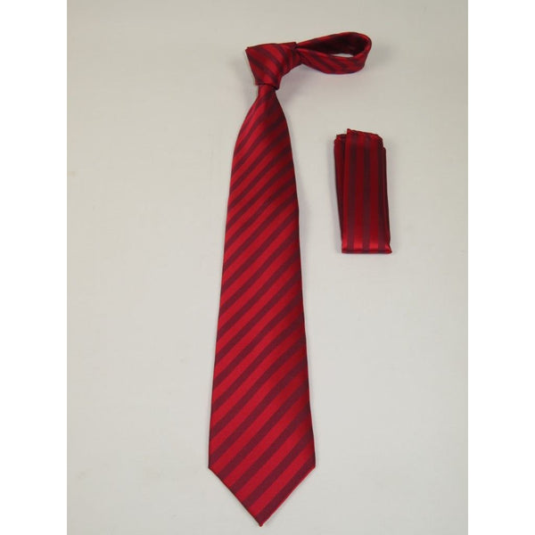 Men's Woven Tie Hankie Set J.Valintin Private Collection R55 Red Stripe