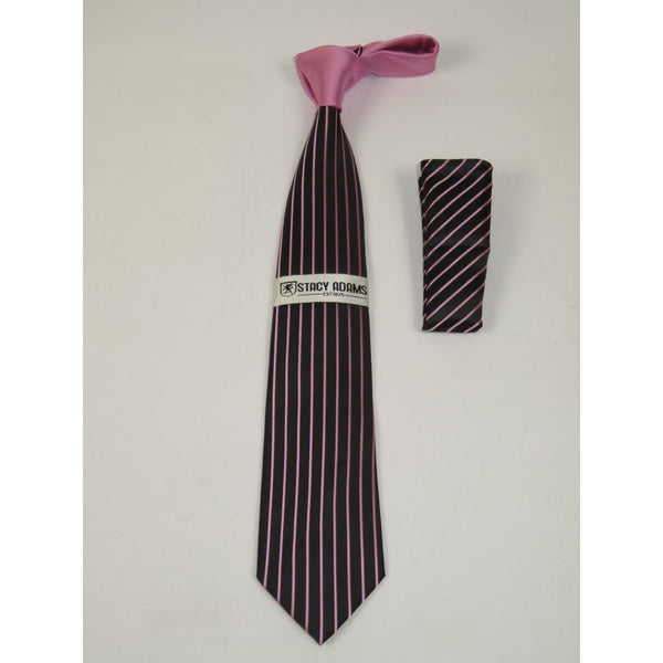 Men's Stacy Adams Tie and Hankie Set Woven Silky #Stacy32 Pink Stripe