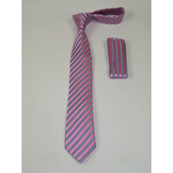 Men's Woven Tie Hankie Set J.Valintin Private Collection R28 Pink Stripe