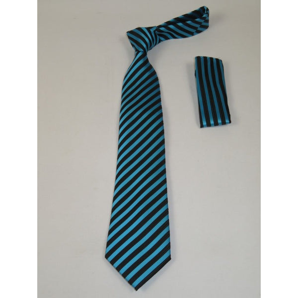 Men's Woven Tie Hankie Set J.Valintin Private Collection R24 Teal Stripe