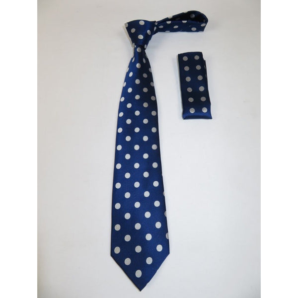 Men's Woven Tie Hankie Set J.Valintin Private Collection R51 Navy Polka Dot