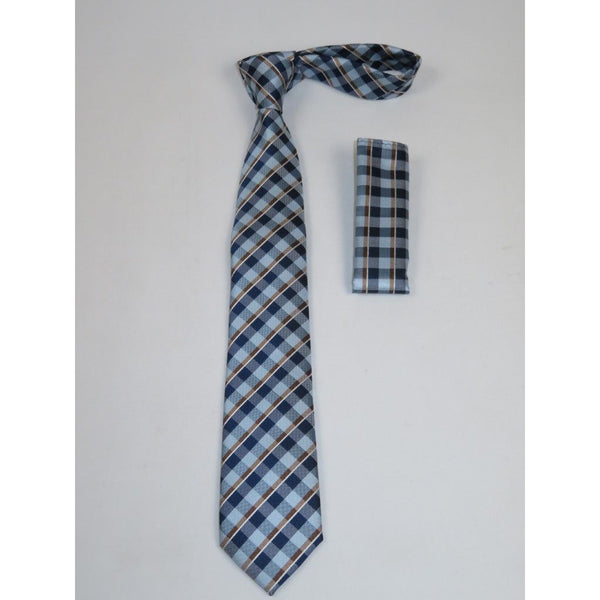 Men's Woven Tie Hankie Set J.Valintin Private Collection R72 Blue Plaid