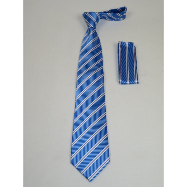 Men's Woven Tie Hankie Set J.Valintin Private Collection R53 Blue Stripe