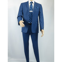 Men's Renoir Wool Blend Slim Fit 2pc Suit Sharkskin Texture 557-1 Blue