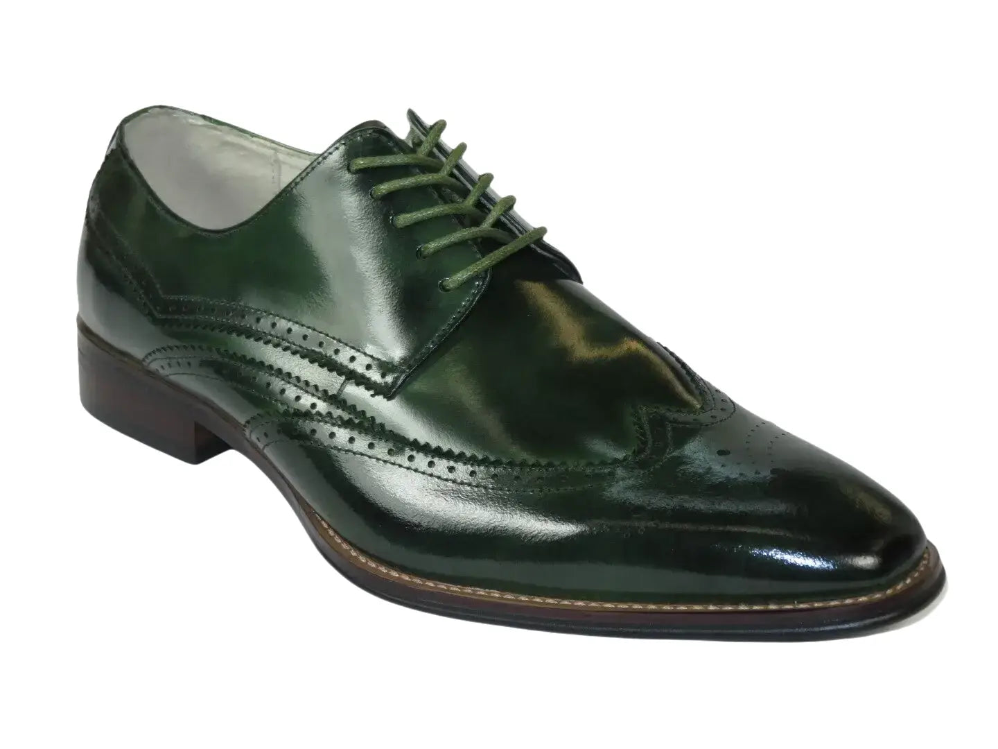 Men's Giovanni Shoes High Quality Leather Wing Tip Derby LINCOLN Green