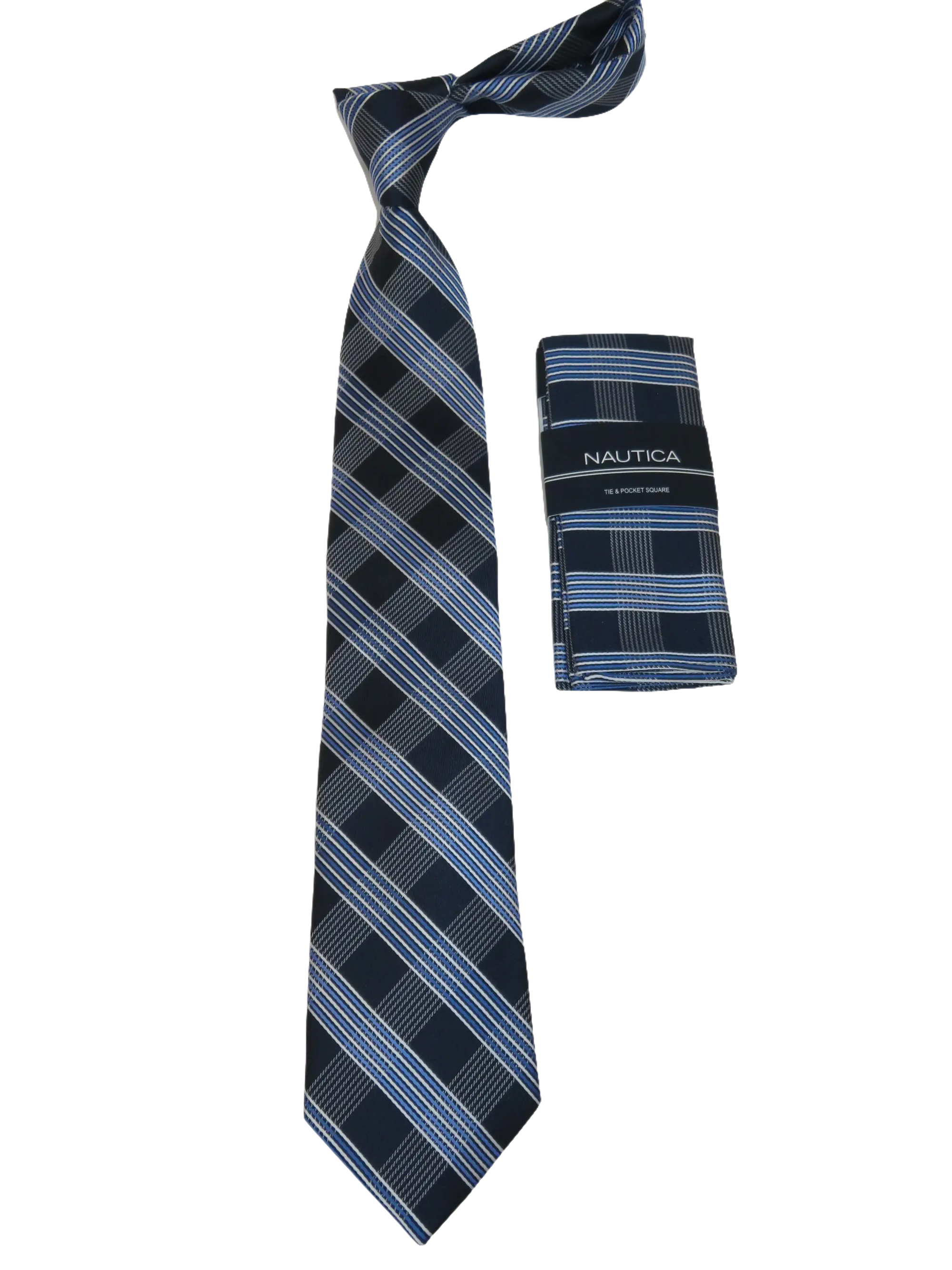 Men's Nautica Tie and Hankie Set Woven Silky Feel #Nautica-3 Blue