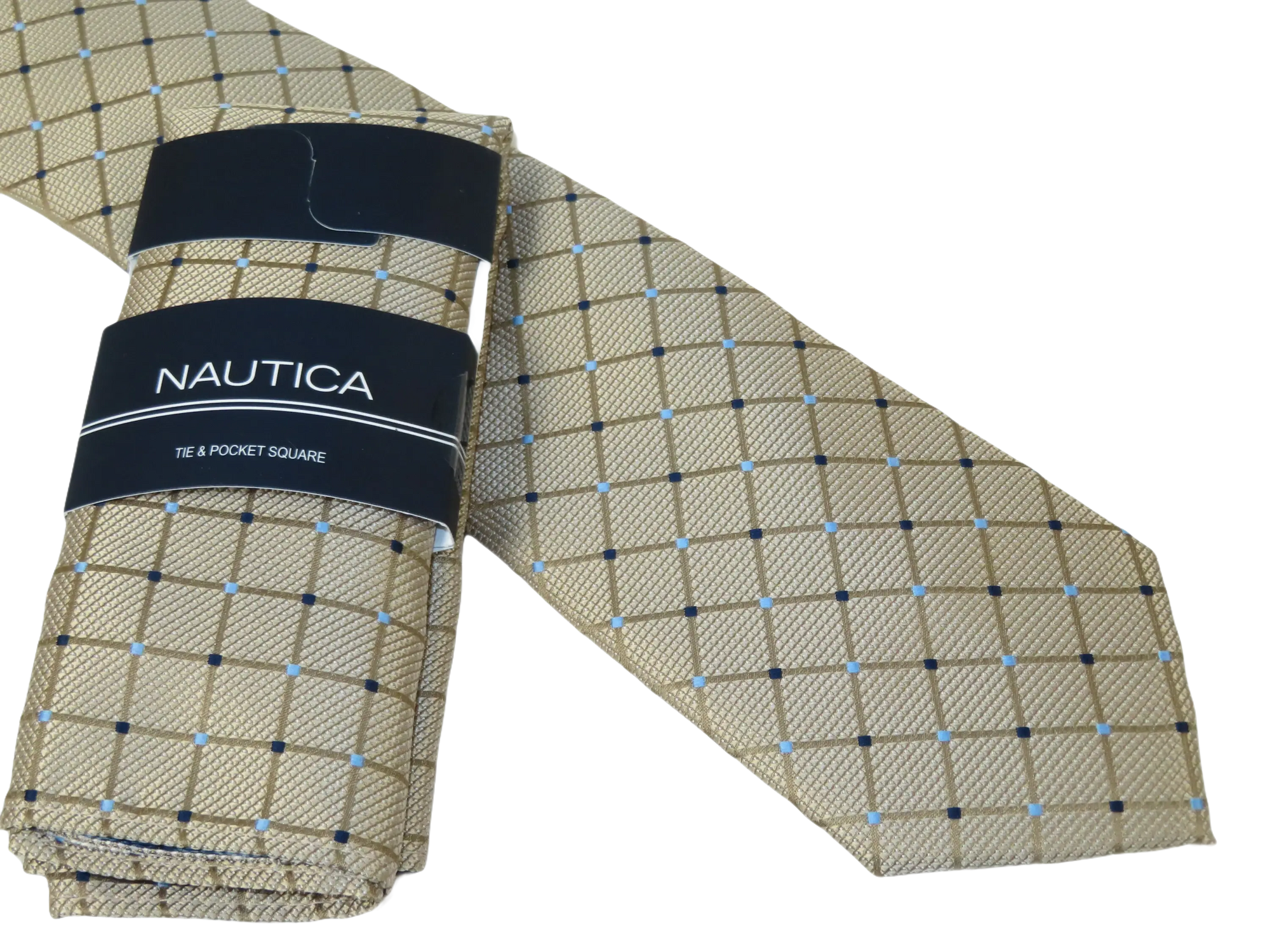 Men's Nautica Tie and Hankie Set Woven Silky Feel #Nautica-1 Beige