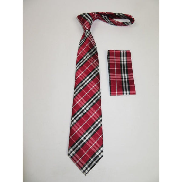Men's Woven Tie Hankie Set J.Valintin Private Collection R7 Red English Plaid