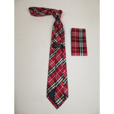 Men's Woven Tie Hankie Set J.Valintin Private Collection R7 Red English Plaid