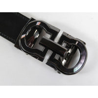 Men VALENTINI Leather Track Belt Adjustable Removable Buckle V511 Black