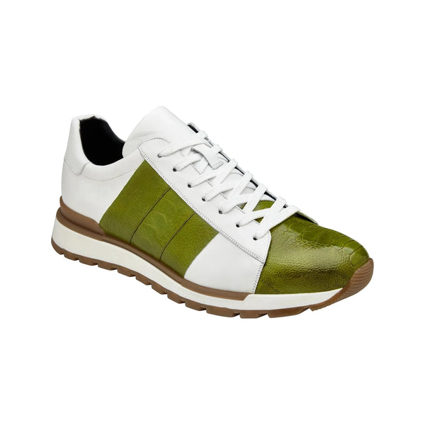 Belvedere Sneakers Blake Genuine Ostrich and Soft Italian Calf Lime/White
